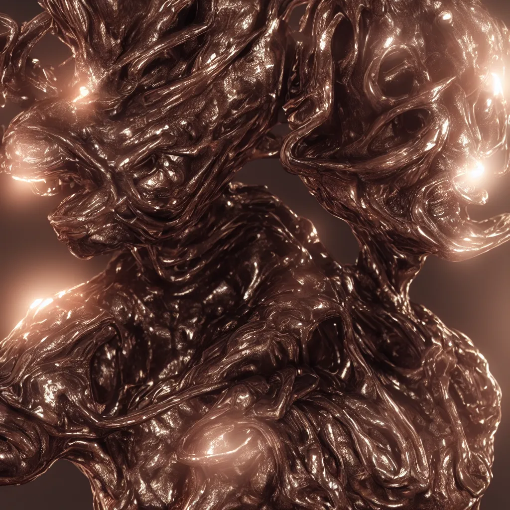 Image similar to 3 d render of a melted insectoid head, sculpture, chrometype, liquid metal, neotribal, raytraced, volumetric lightning, 8 k, by wlop, ouchh and and innate studio