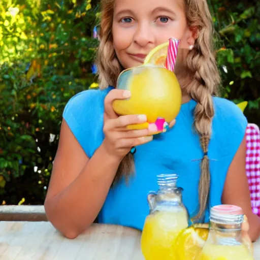 Image similar to a girl drinking lemonade