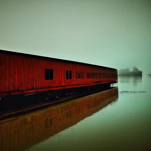 Prompt: moody boxcar, aquatic, impressionist, low light, dystopian