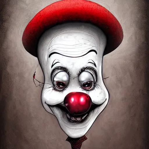 Image similar to surrealism grunge cartoon portrait sketch of the mushroom man with a wide smile and a red balloon by - michael karcz, loony toons style, pennywise style, horror theme, detailed, elegant, intricate