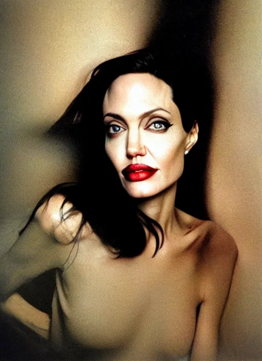 Image similar to close - up portrait of angelina jolie by sarah moon,