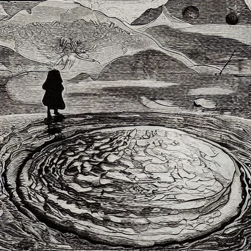 Prompt: martian impressionist photorealistic lake line tuna mulberry archangel puddle , by Richard Dadd and Mikhail Larionov and Evard Munch , An ink drawing , Low poly , masterpiece