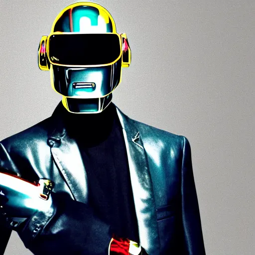 Image similar to Gus fring as Thomas Bangalter from daft punk, holding mask in hand, 4k