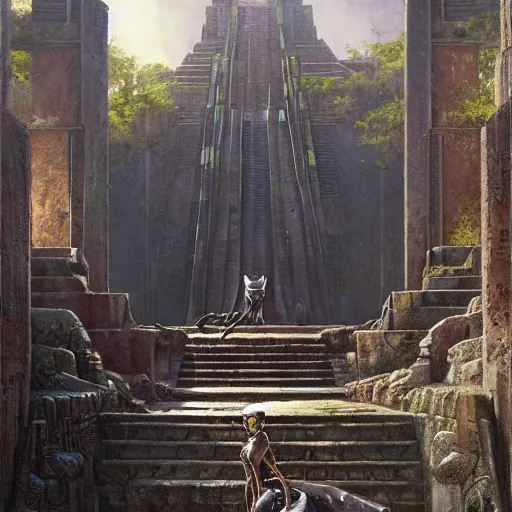 Image similar to black panther aztec temple geog darrow greg rutkowski