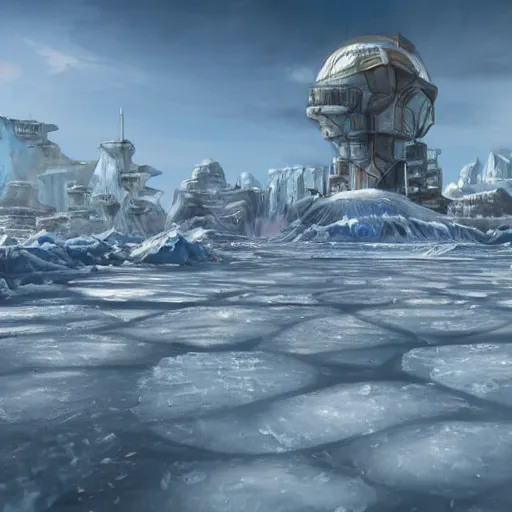 Prompt: ice planet have big city