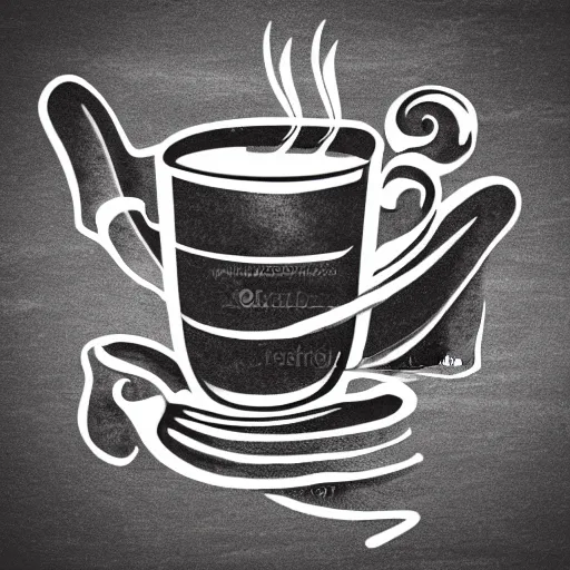 Prompt: logo of a pot of coffee with wings, black and white, line art