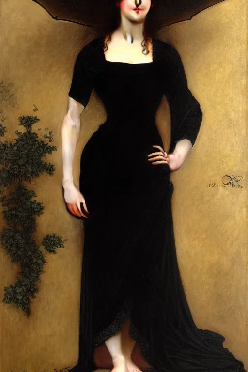 Image similar to eva green angeline jolie in velvet dress painting by rossetti bouguereau, detailed art, artstation