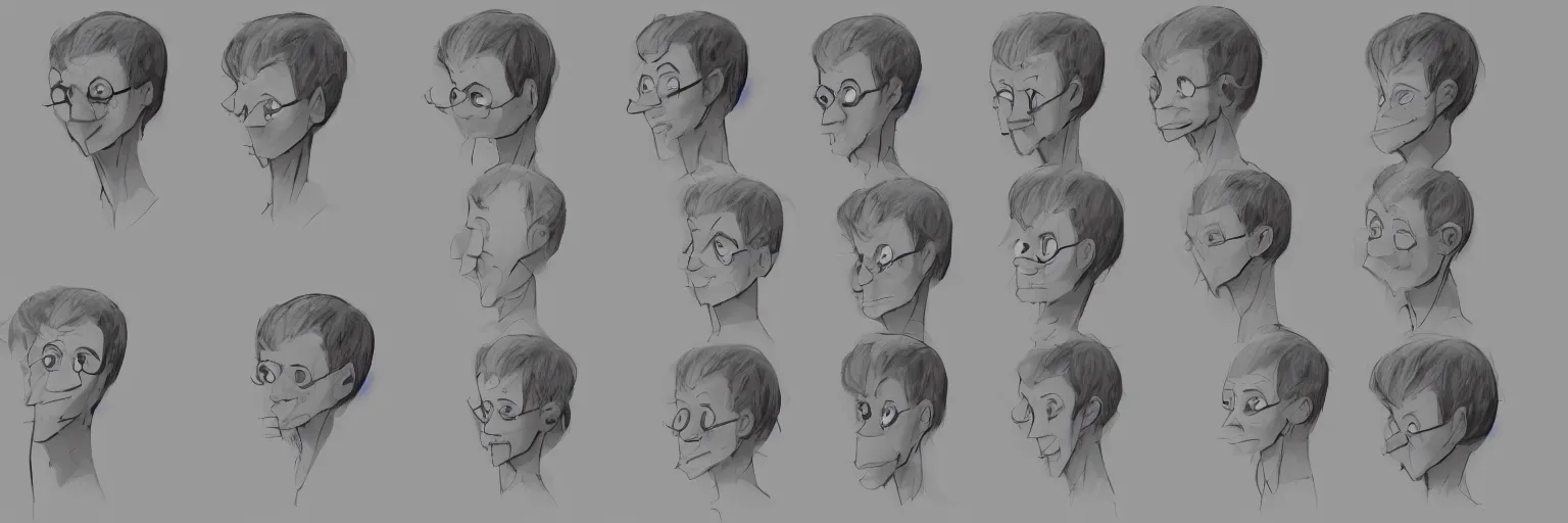 Image similar to character face study of skinny snorexic todd solondz, 2 2 yo, clear faces, emotional, character sheet, fine details, concept design, contrast, kim jung gi, pixar and da vinci, trending on artstation, 8 k, full body and head, turnaround, front view, back view, ultra wide angle