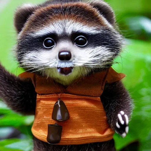 Prompt: a cute tanuki wearing a tunic