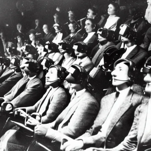 Prompt: cinema audience wearing vr headsets in the 2 0 s