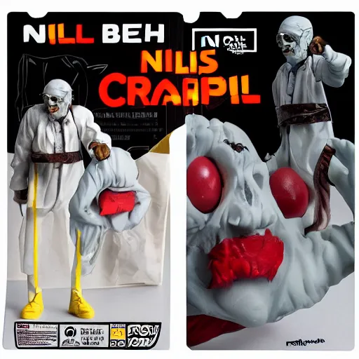 Image similar to nils bohr cosplay orlan, stop motion vinyl action figure, plastic, toy, butcher billy style