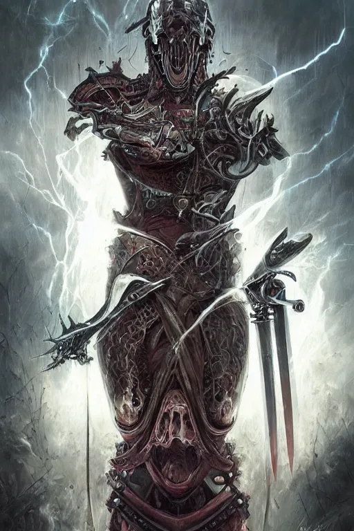 Image similar to Biomechanical Sword Imbued with the Power of Lightning, fantasy, magic, digital art, professional art by Seb McKinnon and WLOP and artgerm, illustration