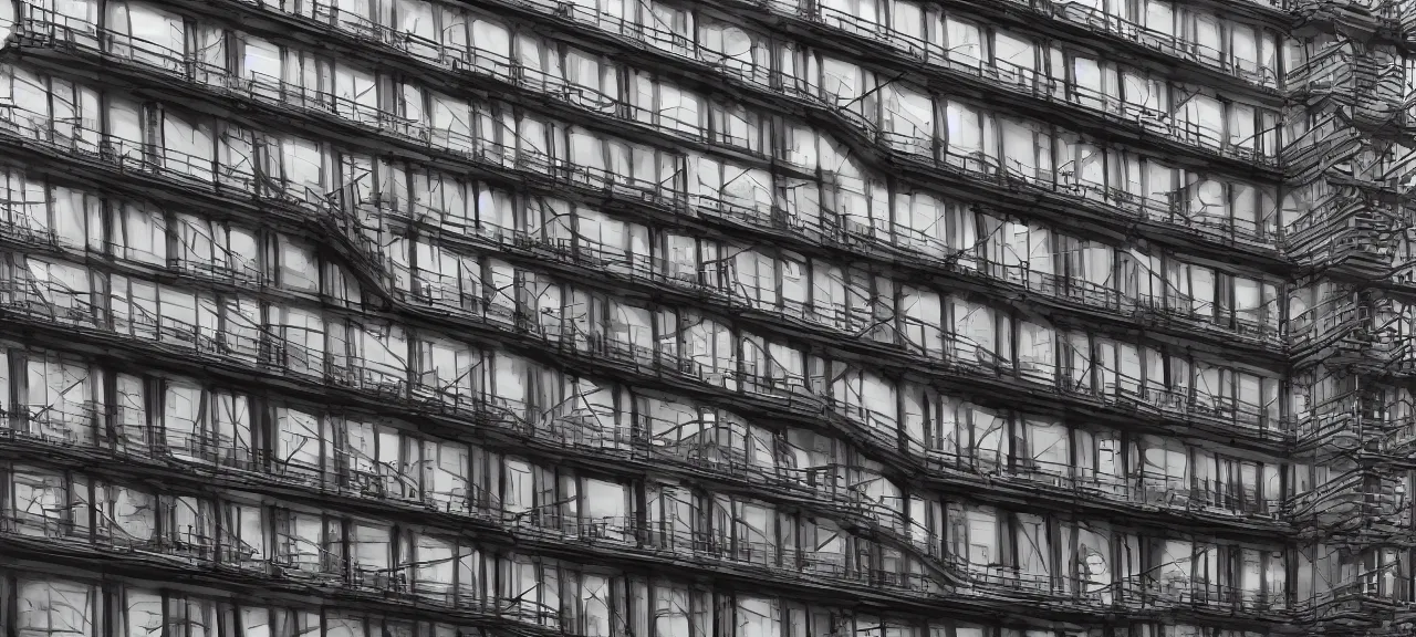 Prompt: M.C. Escher building, downtown New York. Photorealistic