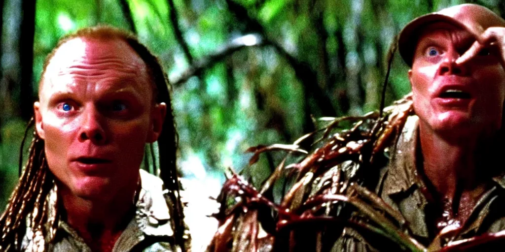 Prompt: a film still of Bill burr in Predator, high quality