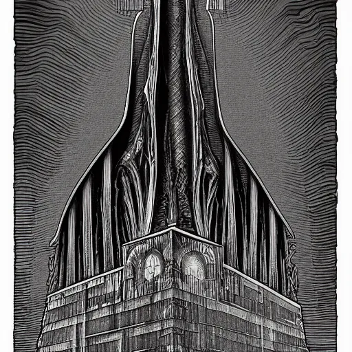 Image similar to barad - dur in the style of h. r. giger