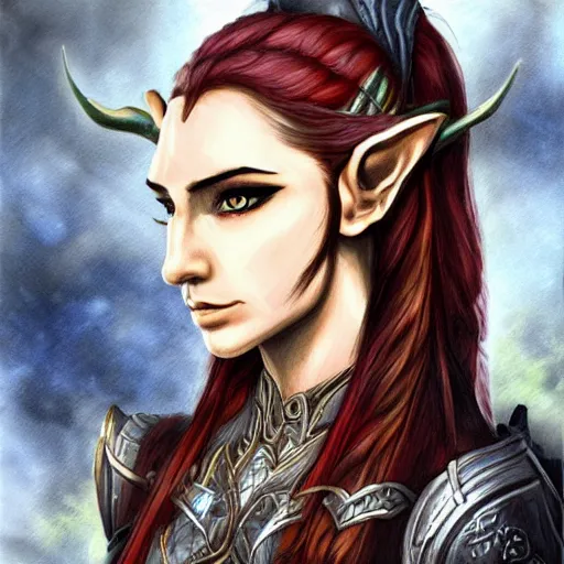 Prompt: portrait of a half elven ranger, dungeons and dragons, full color, vivid, realistic illustration, upper body close up with face