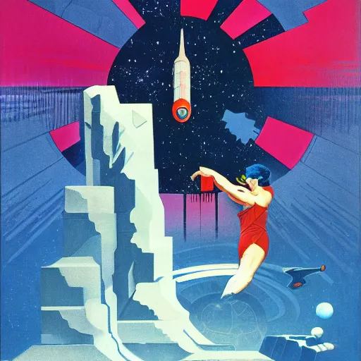 Image similar to Futuristic Soviet Propaganda posters, Vincent Di Fate, minimalistic, hyperrealistic surrealism, award winning masterpiece with incredible details, epic stunning, infinity pool, a surreal vaporwave liminal space, highly detailed, trending on ArtStation, artgerm and greg rutkowski and alphonse mucha, daily deviation, IAMAG, broken giant marble head statue ruins, nightscape, milkyway