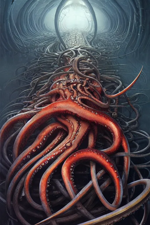 Image similar to giant squid by anna podedworna, ayami kojima, greg rutkowski, giger, maxim verehin