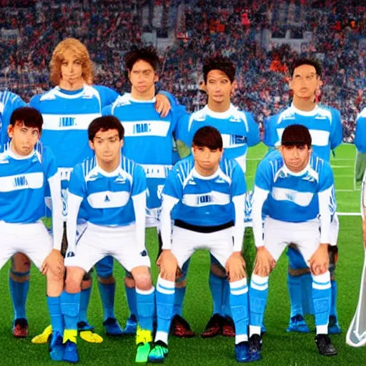 Image similar to olympique de marseille soccer team picture, anime style like fate/stay night