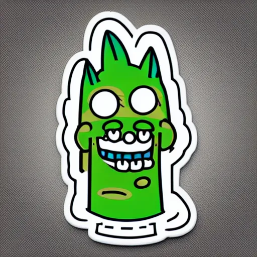 Image similar to a pickle-rick, svg sticker, vector art, wearing headphones, jamming to music