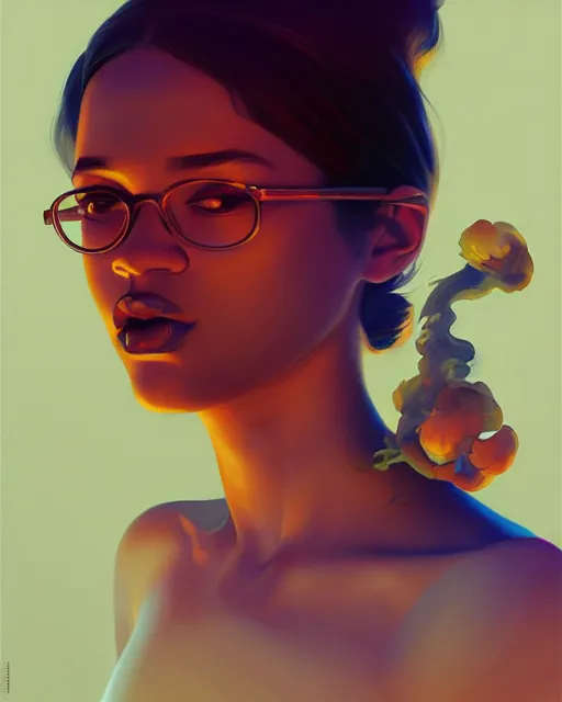 Image similar to stylized portrait of an artistic pose, composition, surreal composition of a young lady with smoke by akut aydodu, realistic shaded, fine details, realistic shaded lighting poster by ilya kuvshinov, magali villeneuve, artgerm, jeremy lipkin and michael garmash and rob rey