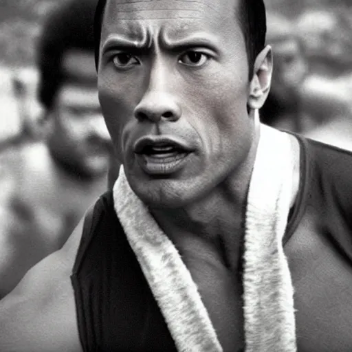 Prompt: Dwayne the rock Johnson with a really big forehead with abbs