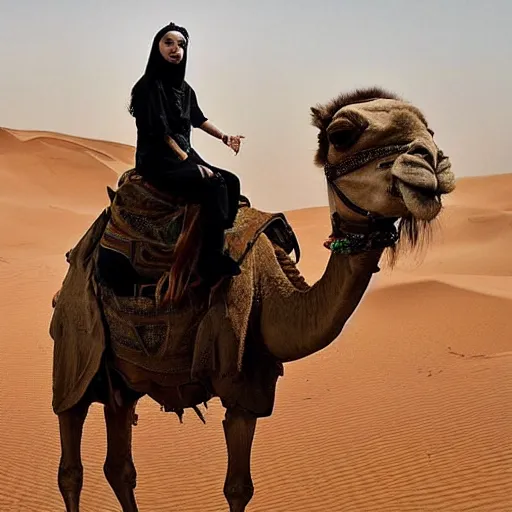 Image similar to billie eilish riding a camel h - 1 0 2 4 w - 1 0 2 4