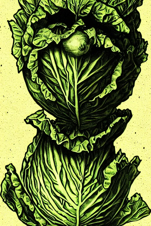 Prompt: cabbage headed man, symmetrical, highly detailed, digital art, sharp focus, trending on art station, anime art style