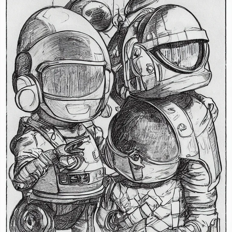 Image similar to sketch of a cute chibi dnd daft punk gnome inventor tinkerer wearing a helmet, walking cautiously, etching by louis le breton, moebius 1 8 6 9, 1 2 0 0 dpi scan