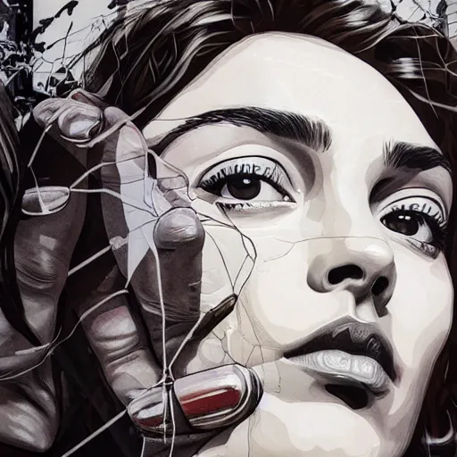 Prompt: by sandra chevrier chestnut, slate grey hyperdetailed. a installation art of a beautiful gal gadot seated at a window, looking out at the viewer with a serene expression on her face. the light from the window illuminates her features & creates a warm, inviting atmosphere. the essence of beauty & tranquility.