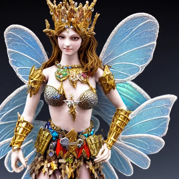 Image similar to photograph of a real - life beautiful!! fairy queen with bejewelled armour. extremely detailed. 8 k