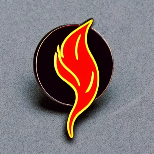 Image similar to simple yet detailed, illustration fire warning flame enamel pin retro design