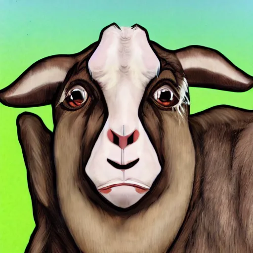 Image similar to andy milonakis as a goat, goat body, human head, anthropomorphic, 4 k, photorealistc, high details