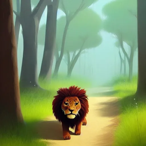 Image similar to goro fujita ilustration a ( ( ( real life lion ) ) ) walking in the forest, painting by goro fujita!!!, sharp focus, highly detailed, artstation