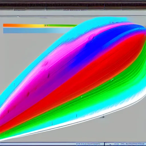 Image similar to a CFD Simulation of a spaceshuttle, Colourful, Multiphase flow