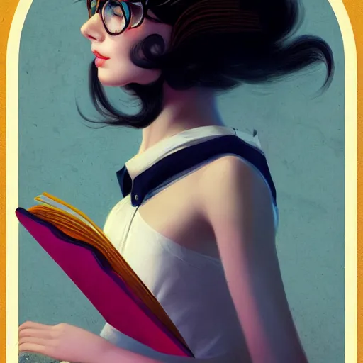 Image similar to a girl reading a book, hair flowing down, matte painting, bold shapes, hard edges, street art, trending on artstation, by huang guangjian and gil elvgren and sachin teng