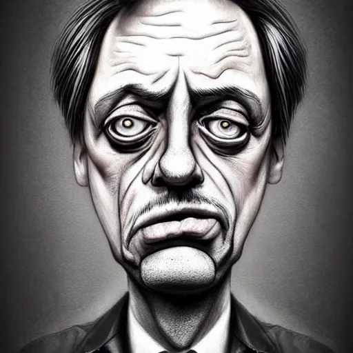 Prompt: surrealism grunge cartoon portrait sketch of Steve Buscemi, by michael karcz, loony toons style, freddy krueger style, horror theme, detailed, elegant, intricate