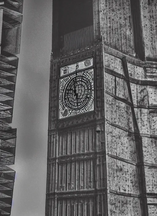 Prompt: big ben in brutalist style, cold, artistic photography