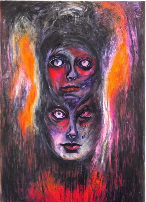 Prompt: enlightened magic cult psychic woman, painted face, third eye, energetic consciousness psychedelic, epic surrealism expressionism symbolism, story telling, iconic, dark robed, oil painting, symmetrical face, dark myth mythos, joan mitchell monochromatic masterpiece