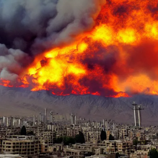 Prompt: realistic photograph of tehran in apocalyptic flames