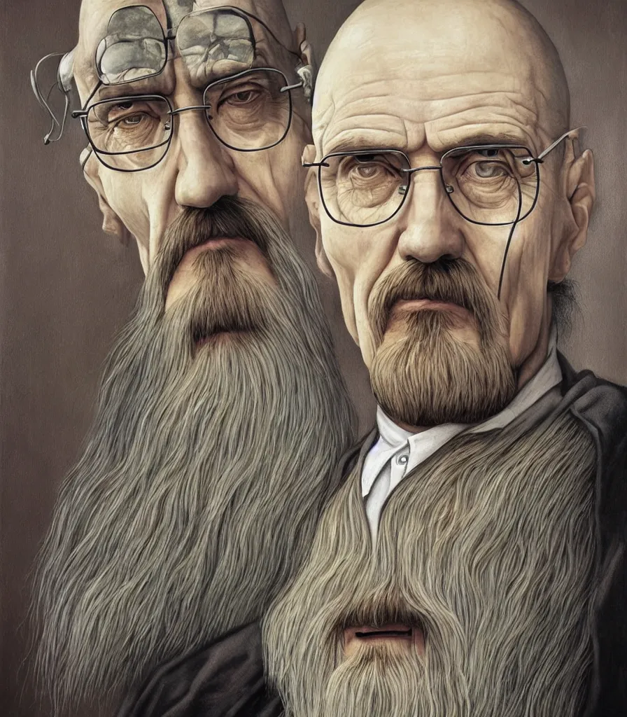 Image similar to portrait of Saruman as Walter White in Breaking Bad, lowbrow painting by Mark Ryden