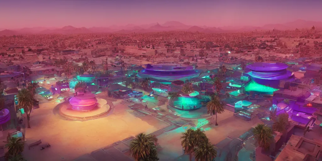 Image similar to Futuristic Marrakech Morocco, in the style of beeple and Mike Winkelmann, photo real, ultra realistic, intricate, epic lighting, Futuristic ,8k resolution, unreal engine 5, ultraviolet colors