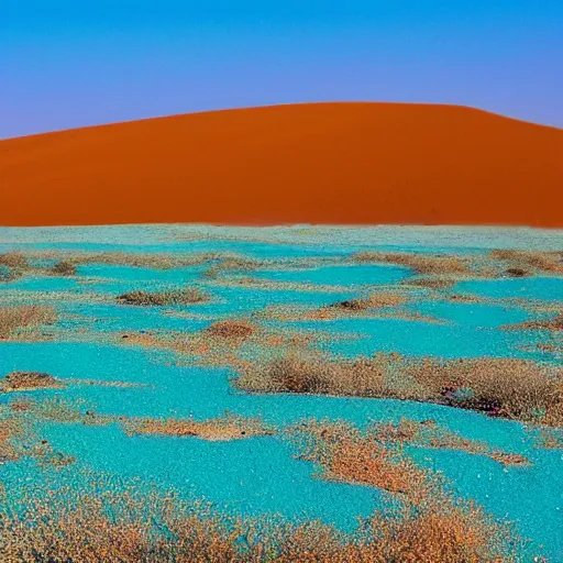 Prompt: almon-color dune in the background with turquoise sky, Ultra HD