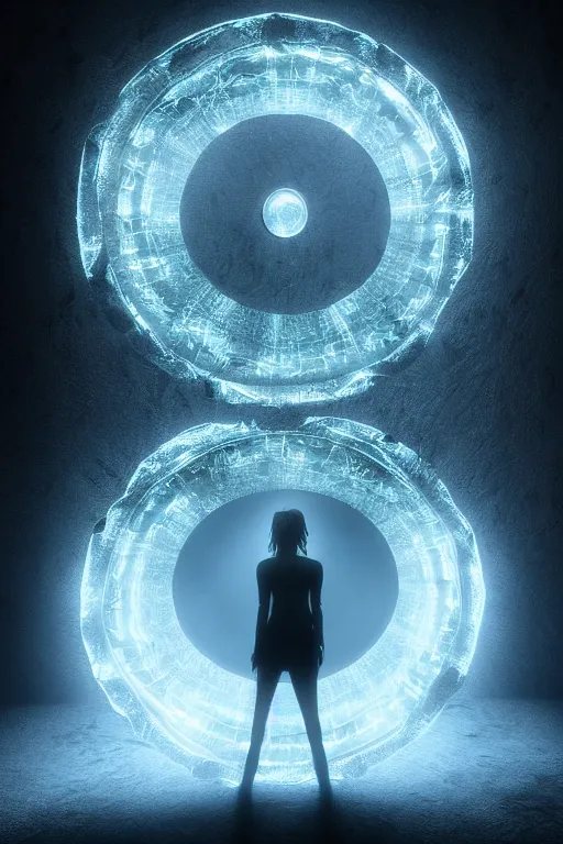 Prompt: the sandman, stunning, breathtaking, mirrors, glass, magic circle, magic doorway, fantasy, mist, bioluminescence, hyper - realistic, unreal engine