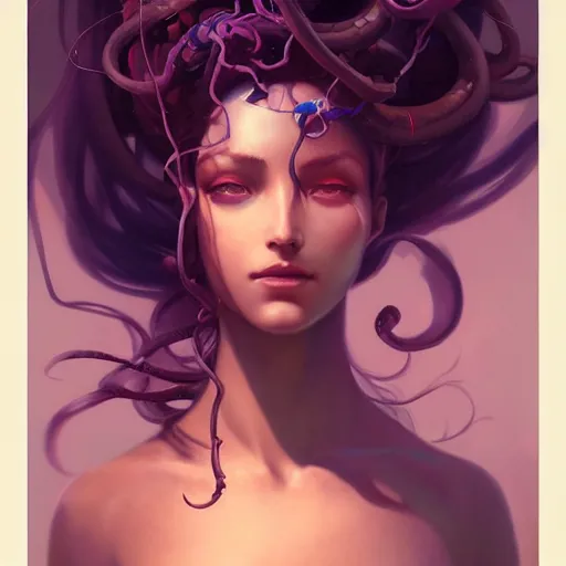 Image similar to a beautiful portrait of nubile medusa, concept art by pete mohrbacher and guweiz and ilya kuvshinov, digital art, highly detailed, intricate, sharp focus, trending on artstation hq, deviantart, unreal engine 5, 4 k uhd image