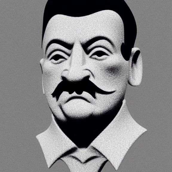 Image similar to small glitter plastic figurine of stalin, white background, full body portrait, 3d render