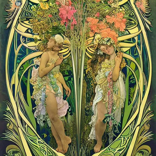 Prompt: magical botany by ernst haeckel and alphonse mucha