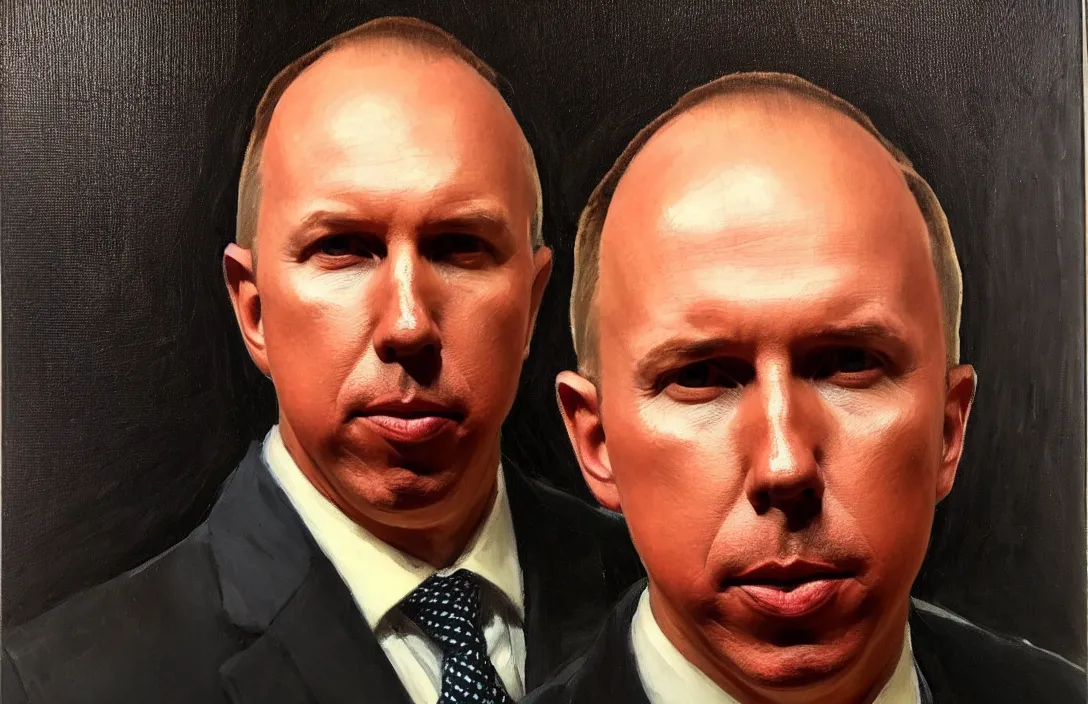 Prompt: portrait of peter dutton australian politician!!!!!!!!!!!!!!!!!!!!!!!!!!!, detailed face, detailed painting, epic lighting, by ilya repin, phil hale and kent williams