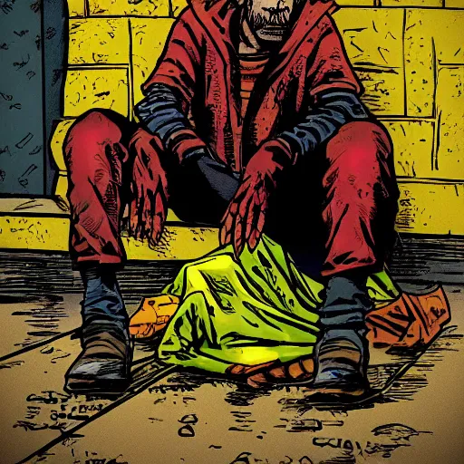 Image similar to sad anti-hero homeless person by Todd McFarlane