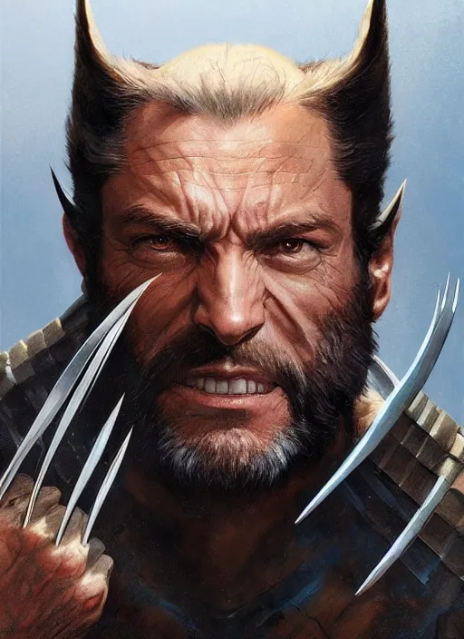 Image similar to Portrait Wolverine, marvel comics, dark, intricate, highly detailed, smooth, artstation, digital illustration by Ruan Jia and Mandy Jurgens and Artgerm and Wayne Barlowe and Greg Rutkowski and Frank Frazetta